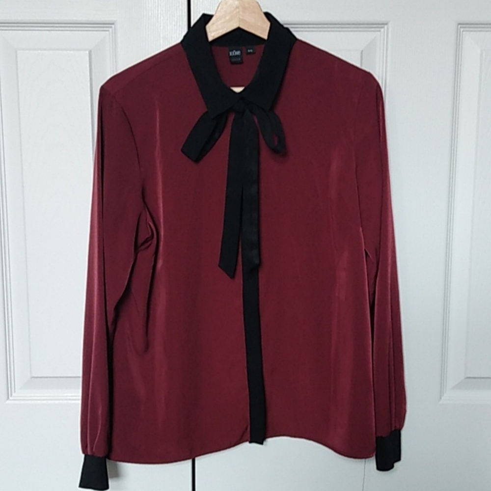 Burgundy bow blouse size Large Icone